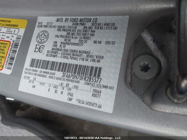 Продажа на аукционе авто 2015 Ford Fusion Se, vin: 3FA6P0H70FR285577, номер лота: 12610513