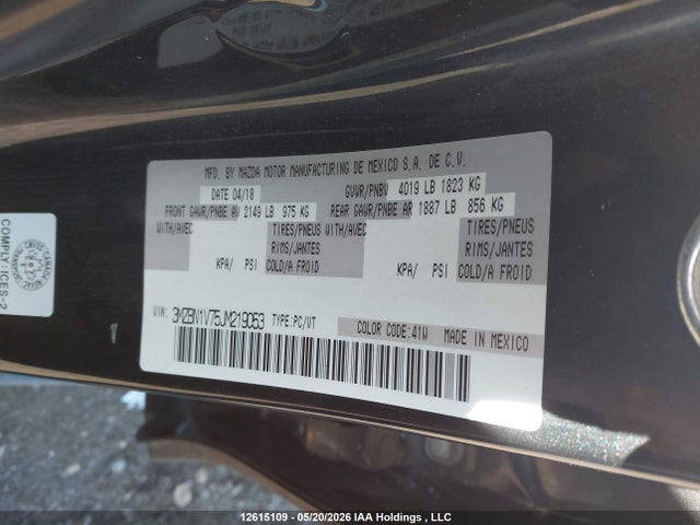 12615109 :رقم المزاد ، 3MZBN1V75JM219053 vin ، 2018 Mazda 3 Gs مزاد بيع