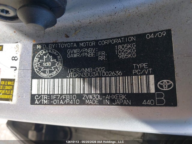 Aukcja sprzedaży 2010 Toyota Prius, vin: JTDKN3DU3A1002636, numer aukcji: 12615113