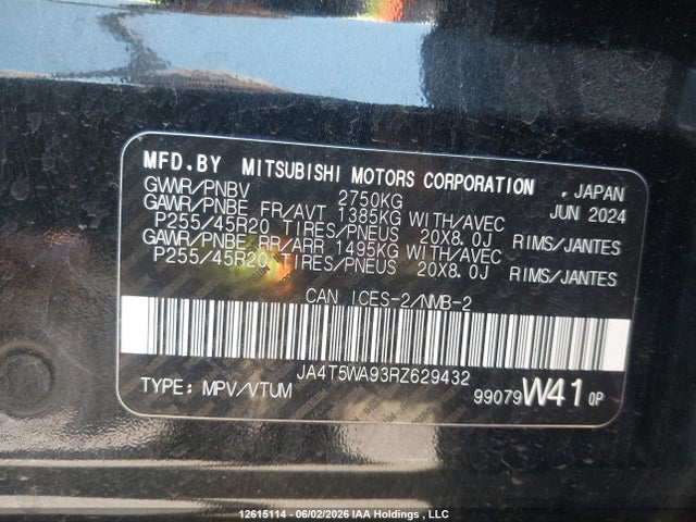 Продажа на аукционе авто 2024 Mitsubishi Outlander Gt/gt Noir/gt Premium/noir, vin: JA4T5WA93RZ629432, номер лота: 12615114