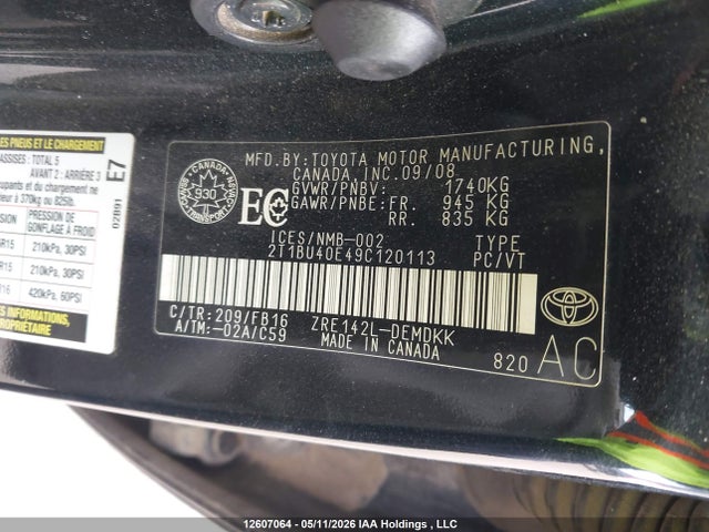 Aukcja sprzedaży 2009 Toyota Corolla Ce, vin: 2T1BU40E49C120113, numer aukcji: 12607064