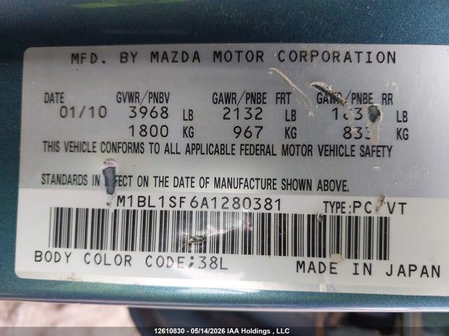 Aukcja sprzedaży 2010 Mazda Mazda3 Gs/gx, vin: JM1BL1SF6A1280381, numer aukcji: 12610830