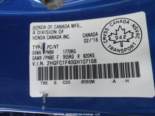 2HGFC1F40GH107168 Honda CIVIC EX