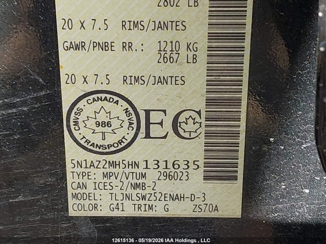5N1AZ2MH5HN131635 Nissan Murano
