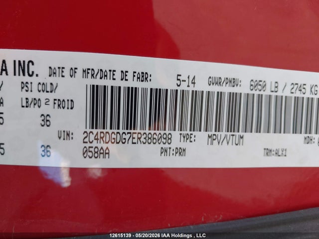 2014 Dodge Grand Caravan მანქანა იყიდება აუქციონზე, vin: 2C4RDGDG7ER386098, აუქციონის ნომერი: 12615139