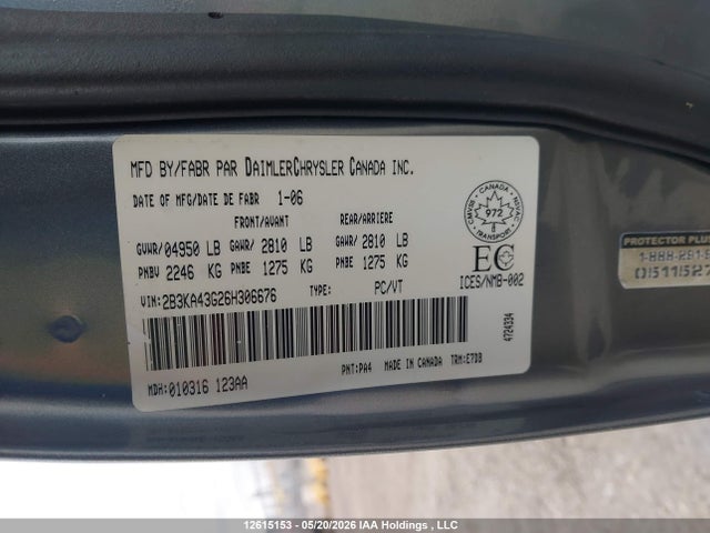 12615153 :رقم المزاد ، 2B3KA43G26H306676 vin ، 2006 Dodge Charger مزاد بيع