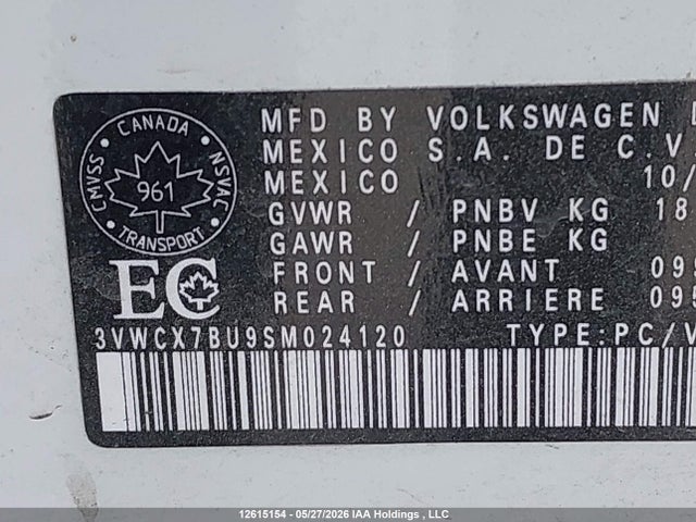 Aukcja sprzedaży 2025 Volkswagen Jetta Trendline, vin: 3VWCX7BU9SM024120, numer aukcji: 12615154