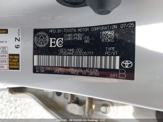 12615163 :رقم المزاد ، JTDBDMHE2S3025777 vin ، 2025 Toyota Corolla Hybrid مزاد بيع