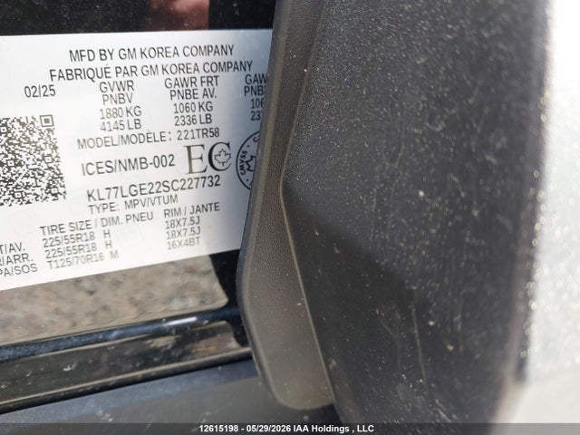 Продажа на аукционе авто 2025 Chevrolet Trax, vin: KL77LGE22SC227732, номер лота: 12615198
