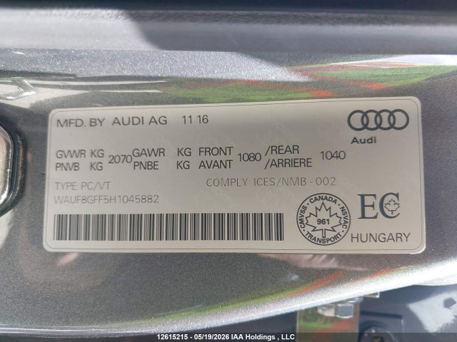 Aukcja sprzedaży 2017 Audi S3 Prestige, vin: WAUF8GFF5H1045882, numer aukcji: 12615215