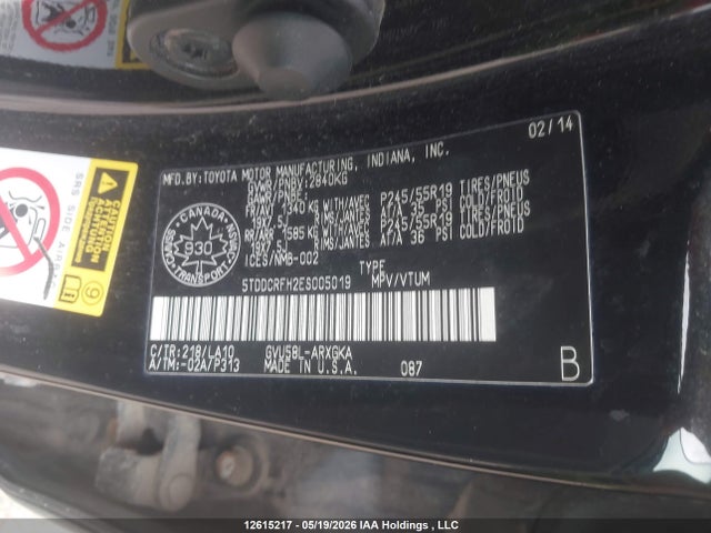 2014 Toyota Highlander Hybrid Limited მანქანა იყიდება აუქციონზე, vin: 5TDDCRFH2ES005019, აუქციონის ნომერი: 12615217