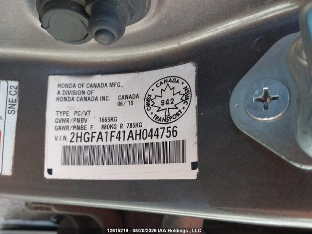 2010 Honda Civic Dx-g მანქანა იყიდება აუქციონზე, vin: 2HGFA1F41AH044756, აუქციონის ნომერი: 12615219