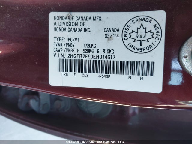 Aukcja sprzedaży 2014 Honda Civic Lx, vin: 2HGFB2F50EH014617, numer aukcji: 12615229