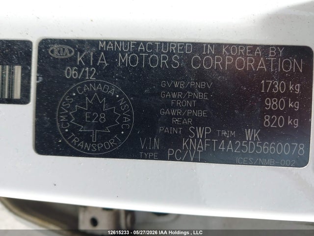 12615233 :رقم المزاد ، KNAFT4A25D5660078 vin ، 2013 Kia Forte 2.0l Lx مزاد بيع