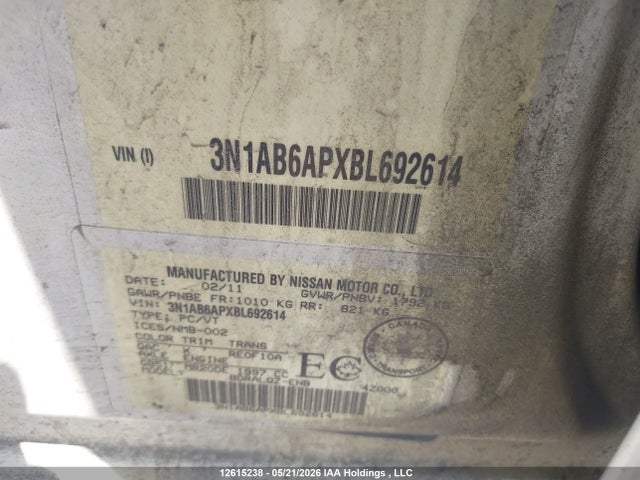Продаж на аукціоні авто 2011 Nissan Sentra 2.0/2.0s/sr/2.0sl, vin: 3N1AB6APXBL692614, номер лоту: 12615238