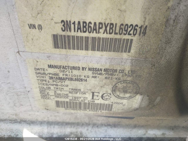 Продаж на аукціоні авто 2011 Nissan Sentra 2.0/2.0s/sr/2.0sl, vin: 3N1AB6APXBL692614, номер лоту: 12615238