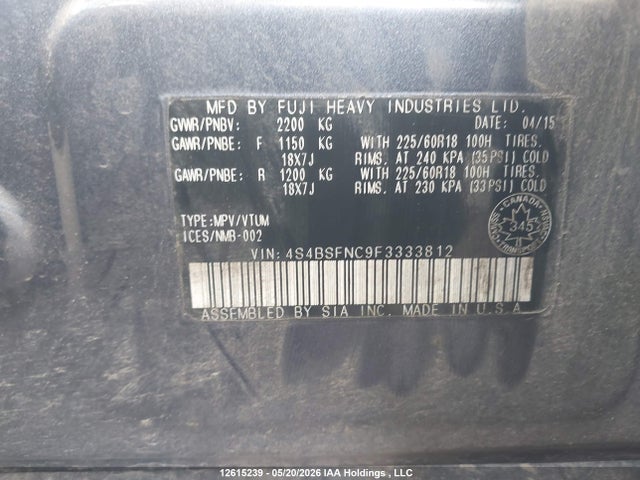 Aukcja sprzedaży 2015 Subaru Outback 3.6r Limited, vin: 4S4BSFNC9F3333812, numer aukcji: 12615239