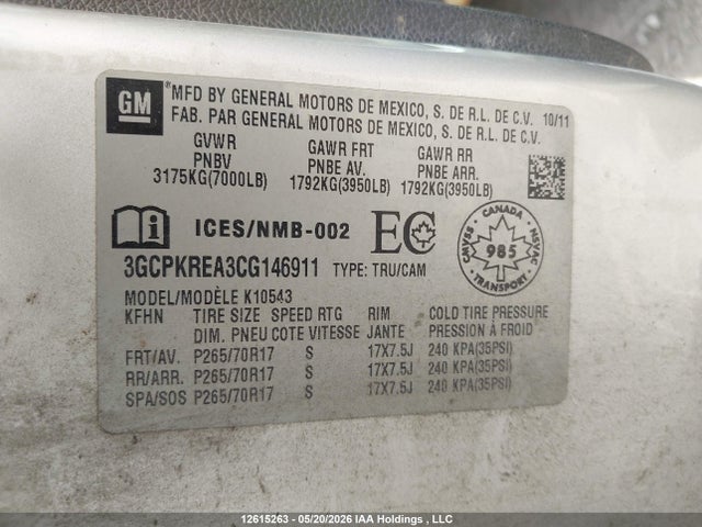Aukcja sprzedaży 2012 Chevrolet Silverado K1500 Ls, vin: 3GCPKREA3CG146911, numer aukcji: 12615263
