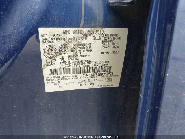 Auction sale of the 2013 Ford Flex Sel, vin: 2FMHK6C85DBD06922, lot number: 12615265