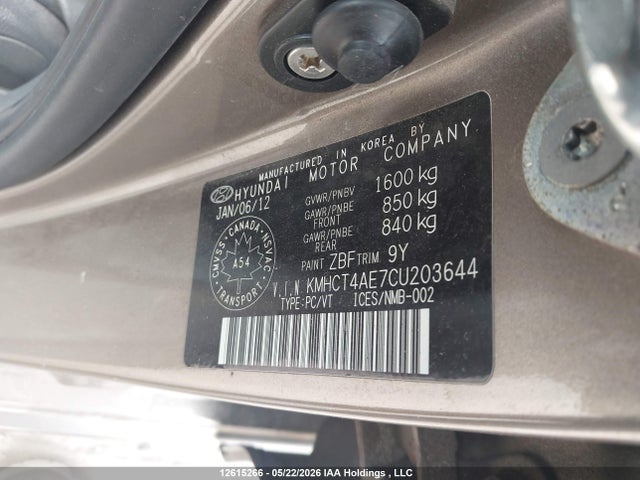 12615266 :رقم المزاد ، KMHCT4AE7CU203644 vin ، 2012 Hyundai Accent Gls/gs مزاد بيع