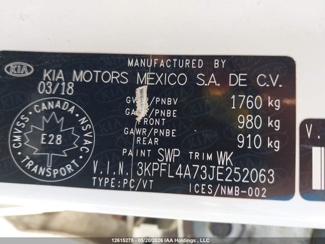 Auction sale of the 2018 Kia Forte Lx/lx+, vin: 3KPFL4A73JE252063, lot number: 12615275