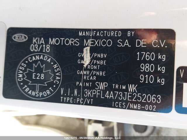 Auction sale of the 2018 Kia Forte Lx/lx+, vin: 3KPFL4A73JE252063, lot number: 12615275