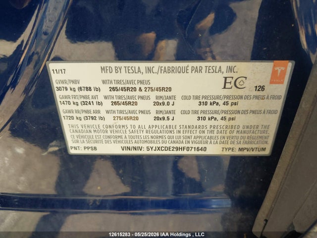Tesla MODEL X 2017 5YJXCDE29HF071640 Image 9