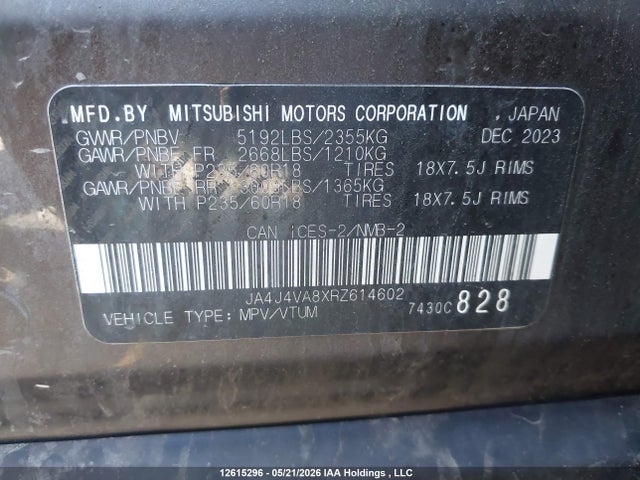 JA4J4VA8XRZ614602 Mitsubishi Outlander Le/se/sel
