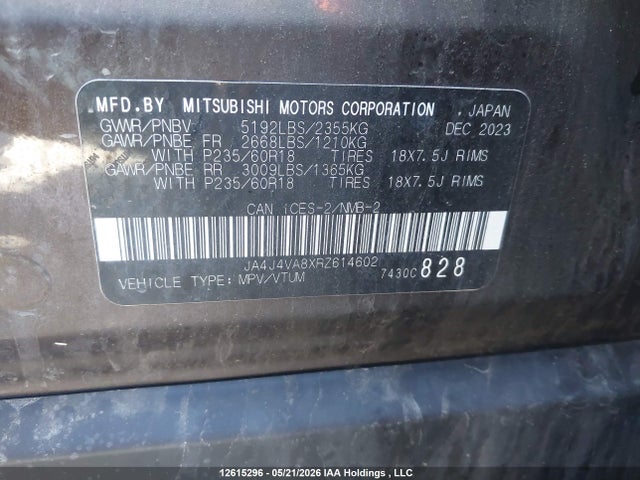 JA4J4VA8XRZ614602 Mitsubishi Outlander Le/se/sel
