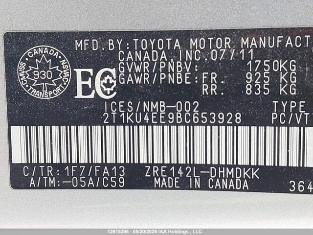 Aukcja sprzedaży 2011 Toyota Corolla Matrix, vin: 2T1KU4EE9BC653928, numer aukcji: 12615298