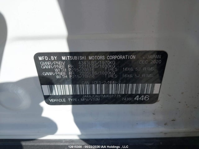 12615308 :رقم المزاد ، JA4AJUAU1MU601775 vin ، 2021 Mitsubishi Rvr مزاد بيع