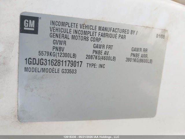12615330 :رقم المزاد ، 1GDJG316281179017 vin ، 2008 Gmc Savana G35  Cutaway مزاد بيع