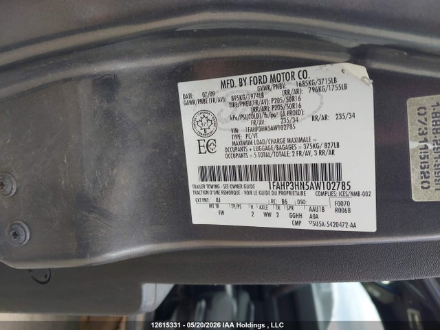 2010 Ford Focus Sel მანქანა იყიდება აუქციონზე, vin: 1FAHP3HN5AW102785, აუქციონის ნომერი: 12615331