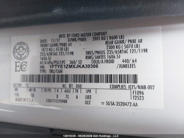 Ford Transit T-150 2018 1FTYE1ZMXJKA30306 Image 18