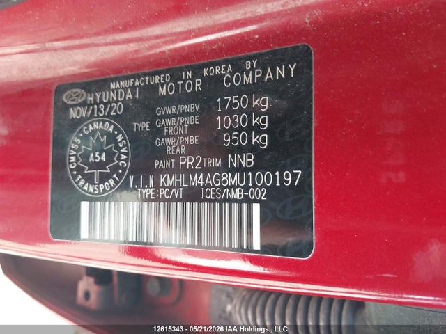 KMHLM4AG8MU100197 Hyundai ELANTRA SEL