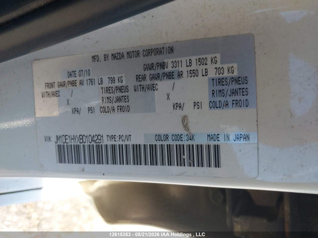 12615353 :رقم المزاد ، JM1DE1HYXB0104291 vin ، 2011 Mazda Mazda2 مزاد بيع