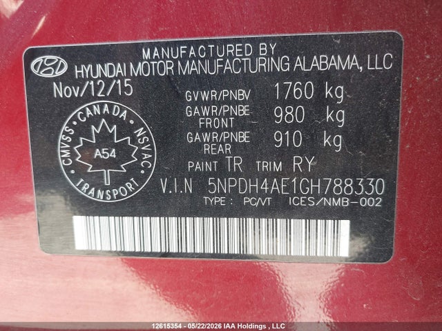 Продаж на аукціоні авто 2016 Hyundai Elantra Se/sport/limited, vin: 5NPDH4AE1GH788330, номер лоту: 12615354