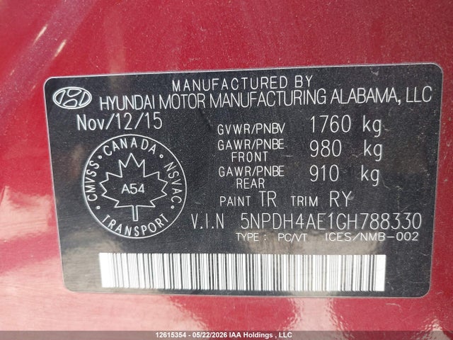 Продаж на аукціоні авто 2016 Hyundai Elantra Se/sport/limited, vin: 5NPDH4AE1GH788330, номер лоту: 12615354