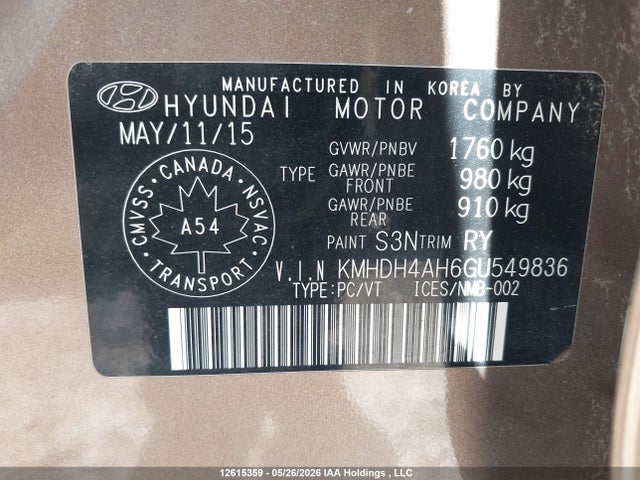 Продаж на аукціоні авто 2016 Hyundai Elantra, vin: KMHDH4AH6GU549836, номер лоту: 12615359