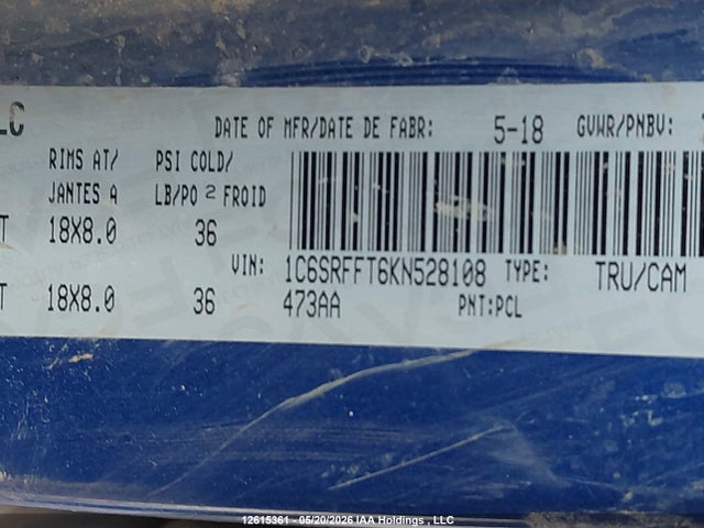 1C6SRFFT6KN528108 RAM 1500 Big Horn/lone Star