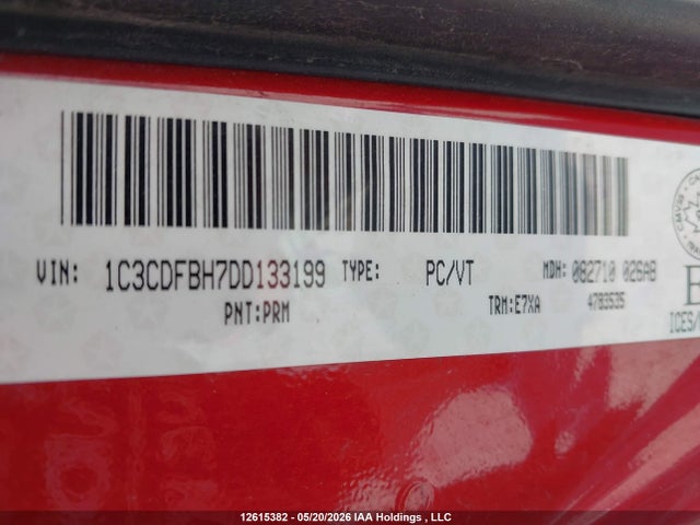 2013 Dodge Dart Sxt/rallye მანქანა იყიდება აუქციონზე, vin: 1C3CDFBH7DD133199, აუქციონის ნომერი: 12615382