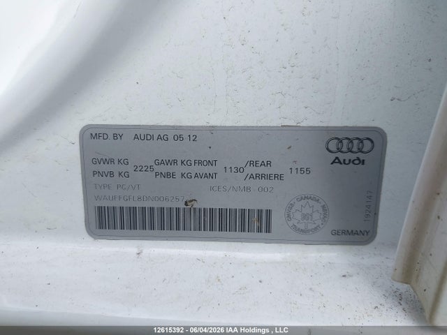Aukcja sprzedaży 2013 Audi A4 Premium Plus, vin: WAUFFCFL8DN006257, numer aukcji: 12615392