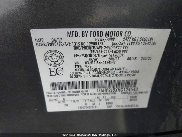 Aukcja sprzedaży 2017 Ford Taurus Limited, vin: 1FAHP2J8XHG124543, numer aukcji: 12615404