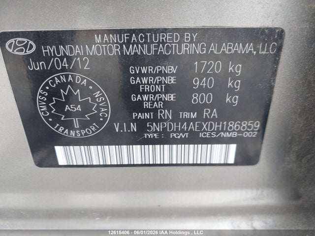 Продаж на аукціоні авто 2013 Hyundai Elantra Gl, vin: 5NPDH4AEXDH186859, номер лоту: 12615406