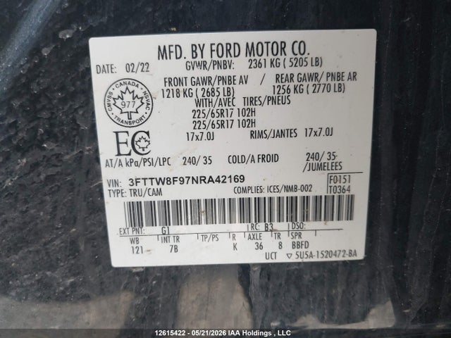 Продажа на аукционе авто 2022 Ford Maverick Xl/xlt/lariat, vin: 3FTTW8F97NRA42169, номер лота: 12615422