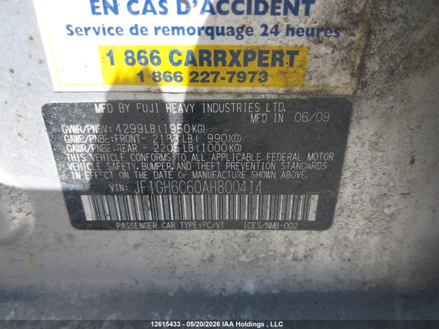 Продаж на аукціоні авто 2010 Subaru Impreza 2.5i, vin: JF1GH6C60AH800414, номер лоту: 12615433