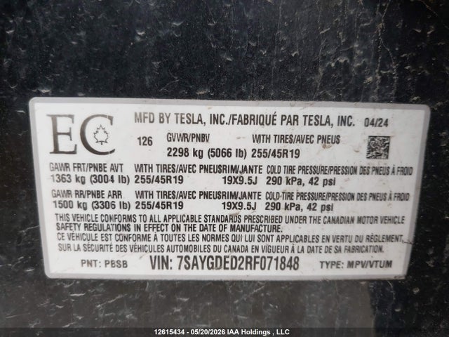 Tesla Model Y Long Range/rwd 2024 7SAYGDED2RF071848 Image 20