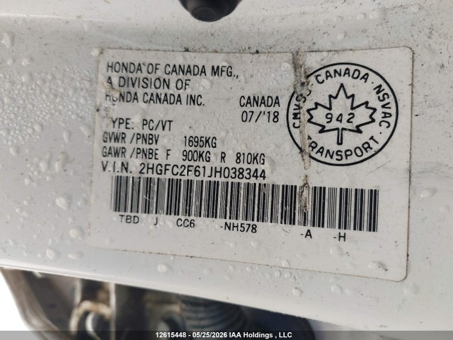 Honda Civic 2018 2HGFC2F61JH038344 Image 9