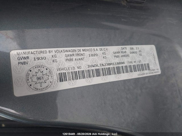 Продажа на аукционе авто 2011 Volkswagen Jetta 2.0 Tdi Highline, vin: 3VW3L7AJ3BM118898, номер лота: 12615449