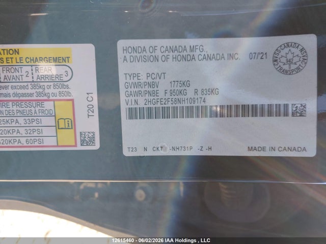 Продаж на аукціоні авто 2022 Honda Civic Sport, vin: 2HGFE2F58NH109174, номер лоту: 12615460